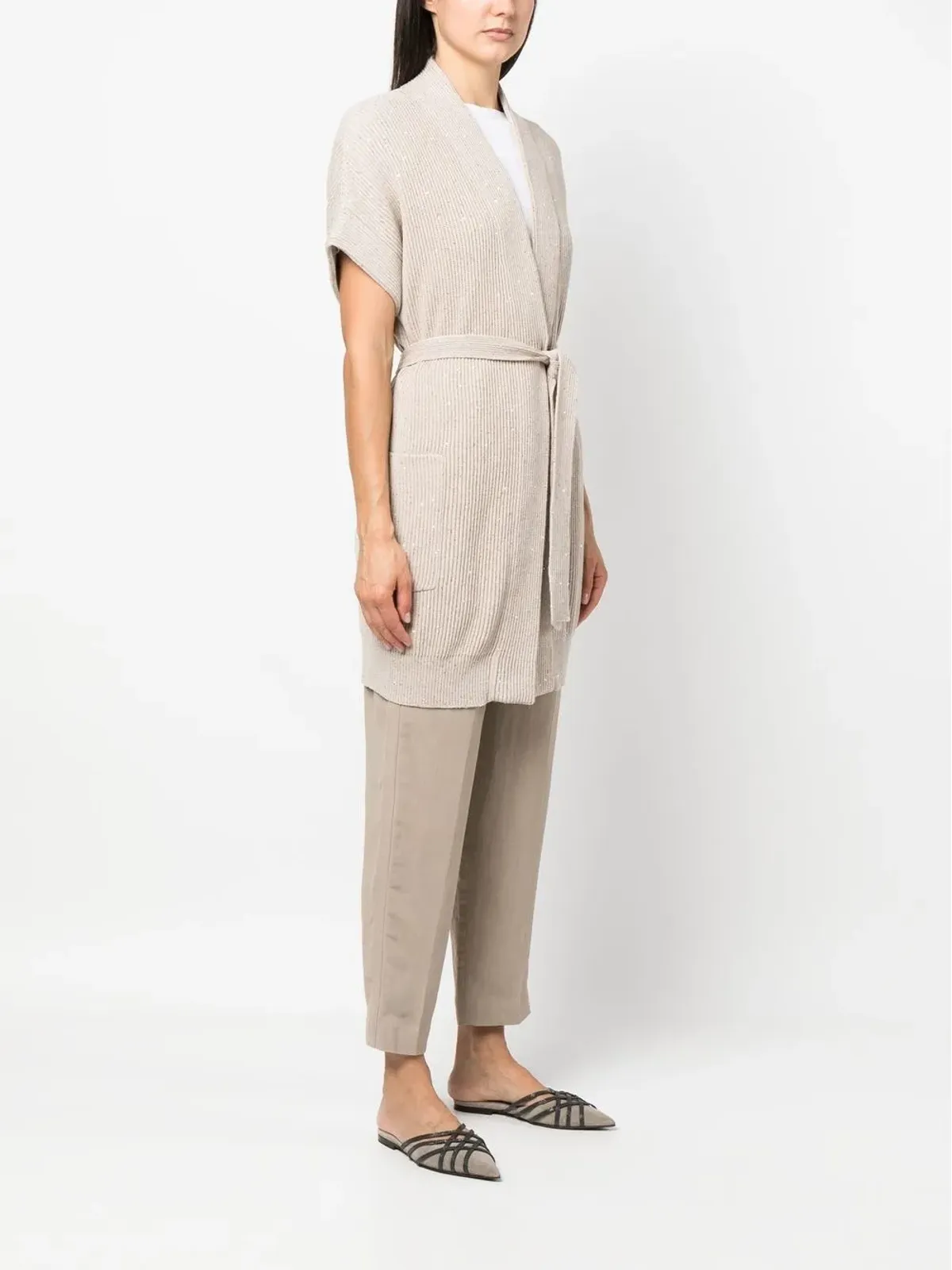 Brunello Cucinelli チャンクニット ノースリーブカーディガン ブラウン - 画像3
