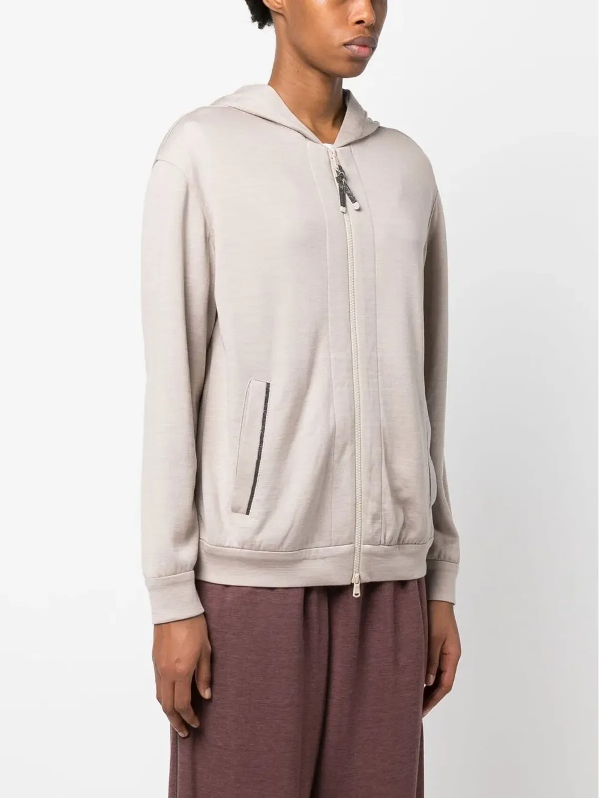 Brunello Cucinelli ジャージー編み ドローストリング付きジップフーディ - 画像3