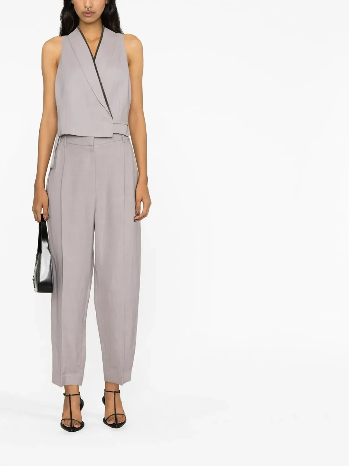 Brunello Cucinelli クロップド シルクリネン ジレジャケット - 画像2
