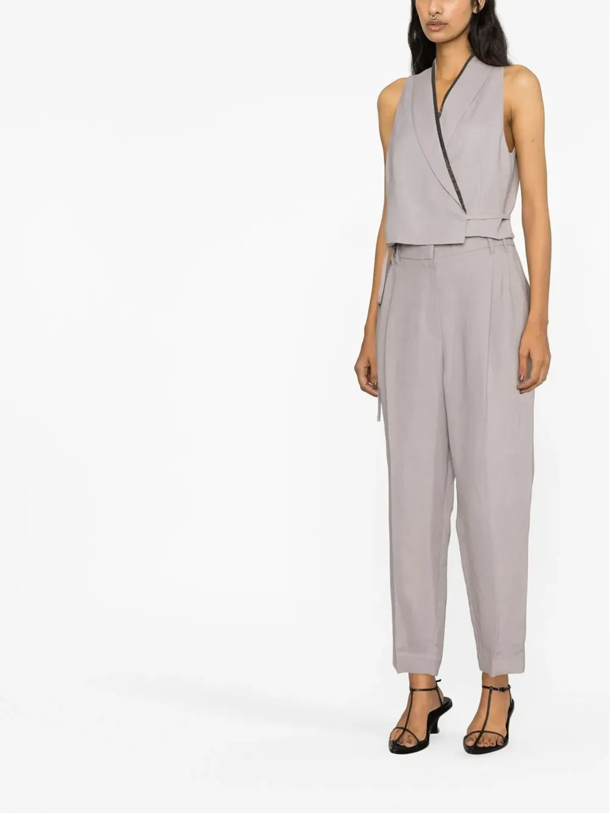 Brunello Cucinelli クロップド シルクリネン ジレジャケット - 画像3