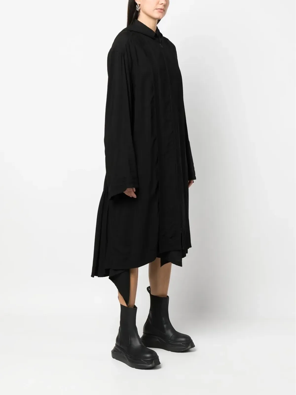 Yohji Yamamoto アシンメトリックフーデッドコート - 画像3