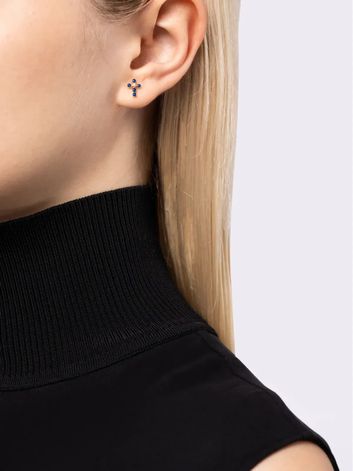 Gigi Clozeau 18K イエローゴールド ラピスラズリ クロス スタッド イヤリング - 画像2