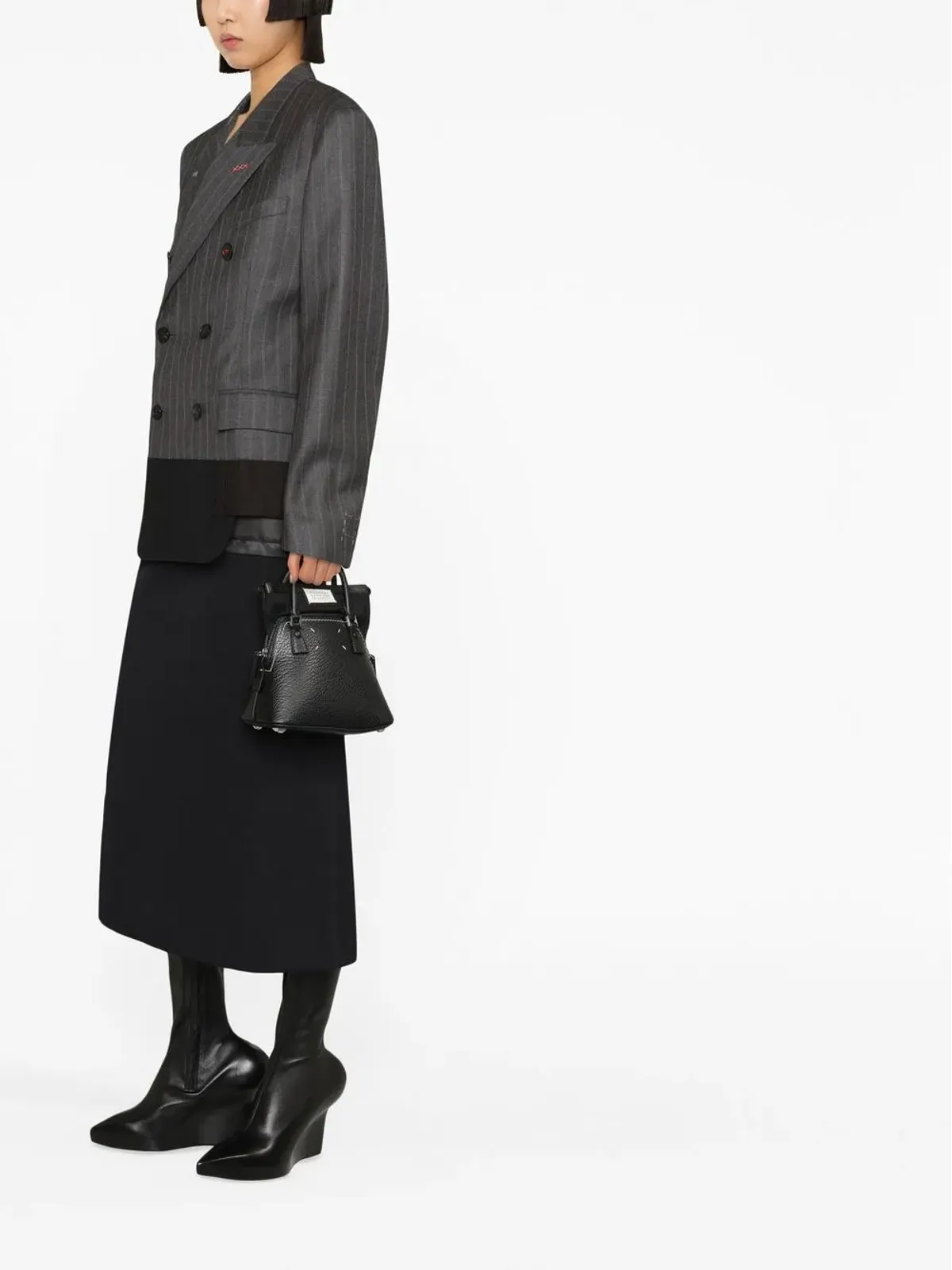 Maison Margiela 接ぎ目のあるピンストライプウールブレザー - 画像2
