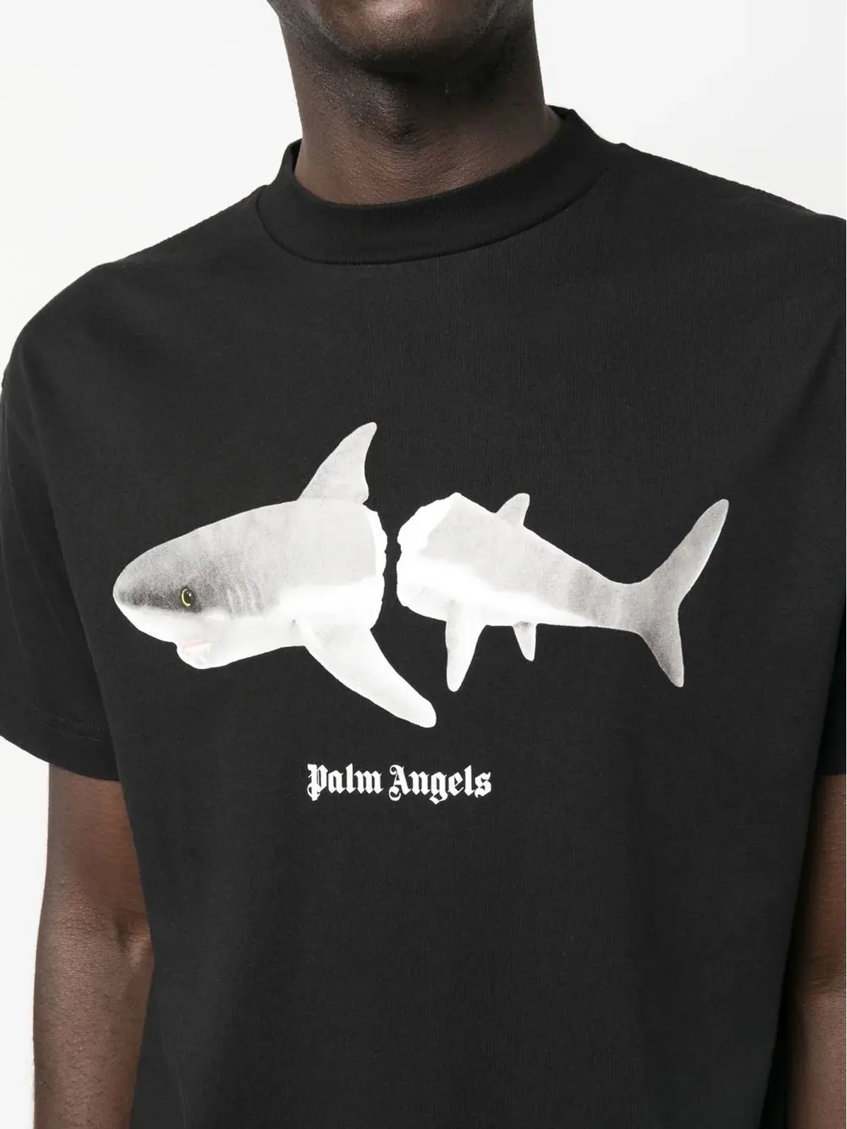 Palm Angels シャーク柄オーガニックコットンTシャツ - ブラック - 画像5