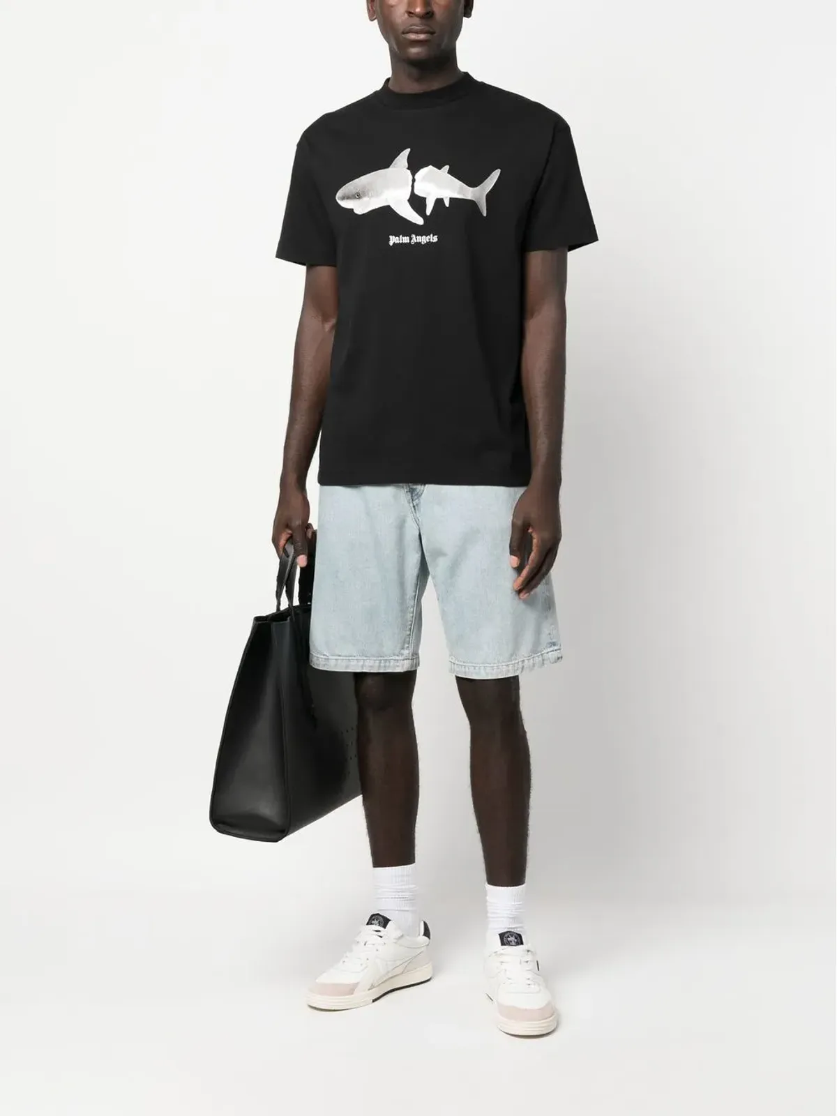 Palm Angels シャーク柄オーガニックコットンTシャツ - ブラック - 画像2