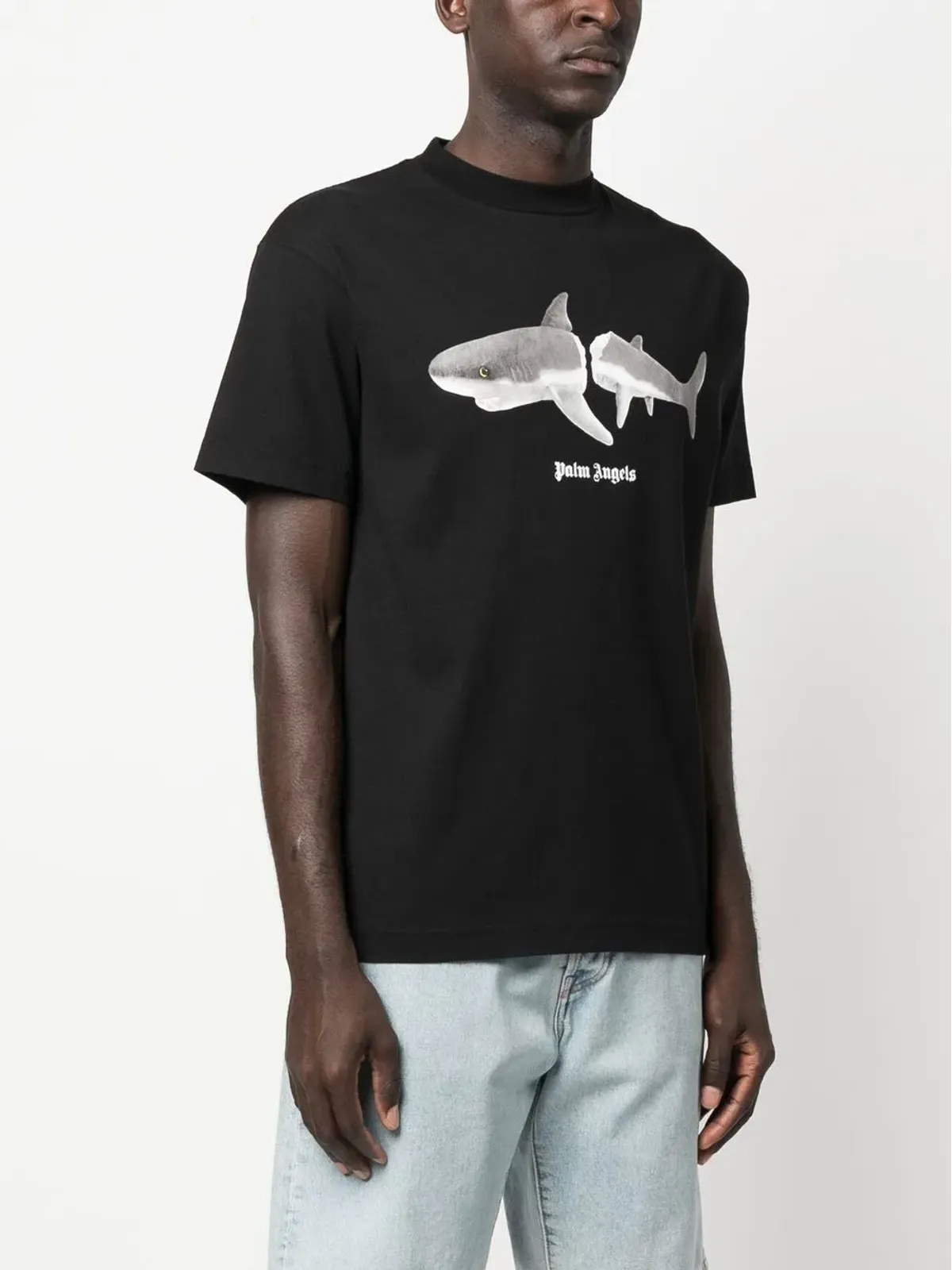 Palm Angels シャーク柄オーガニックコットンTシャツ - ブラック - 画像3