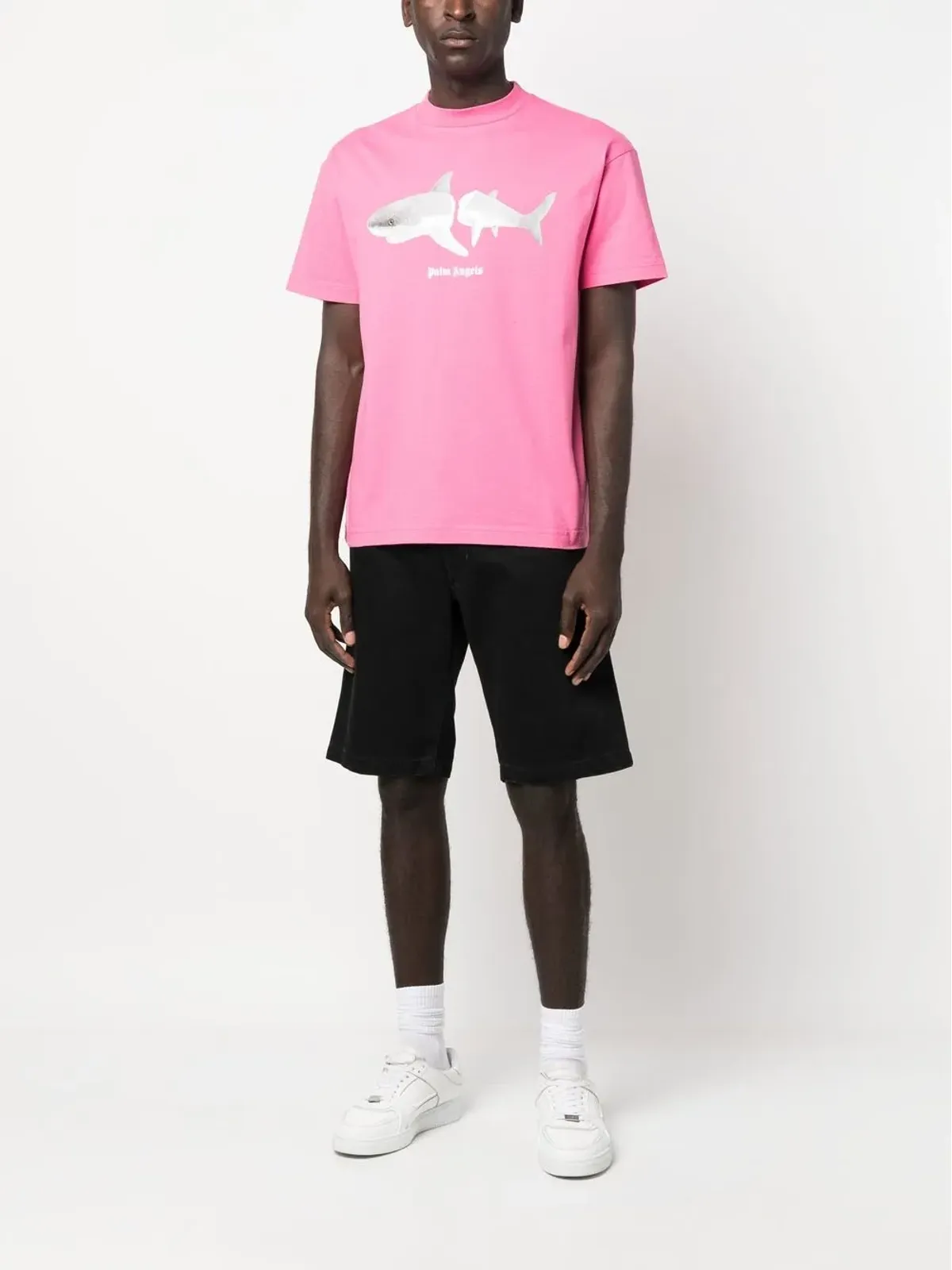 Palm Angels サメ柄オーガニックコットンTシャツ（ピンク） - 画像2