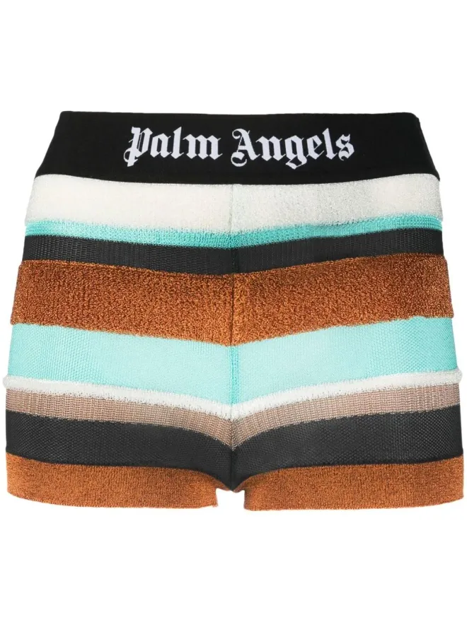 Palm Angels Palm Angels ロゴ入りウエストバンド付きストライプニットショーツの商品画像
