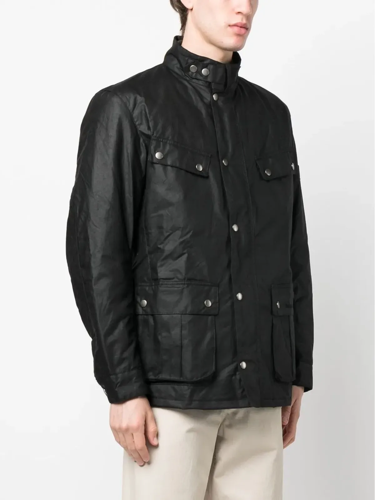 Barbour International Duke コットンワックスジャケット ブラック - 画像3