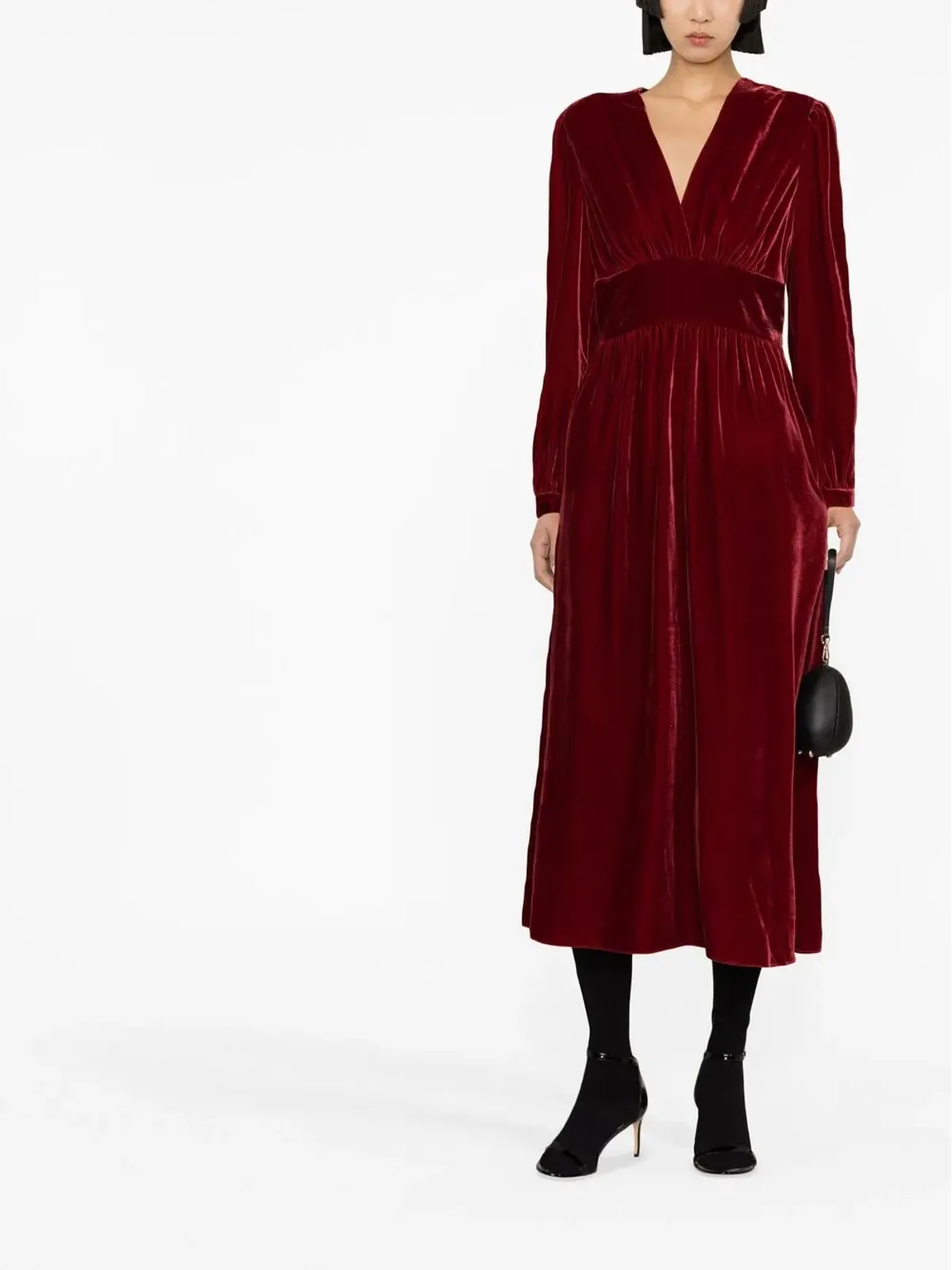 Boutique Moschino Vネックベルベットミディドレス - レッド - 画像2