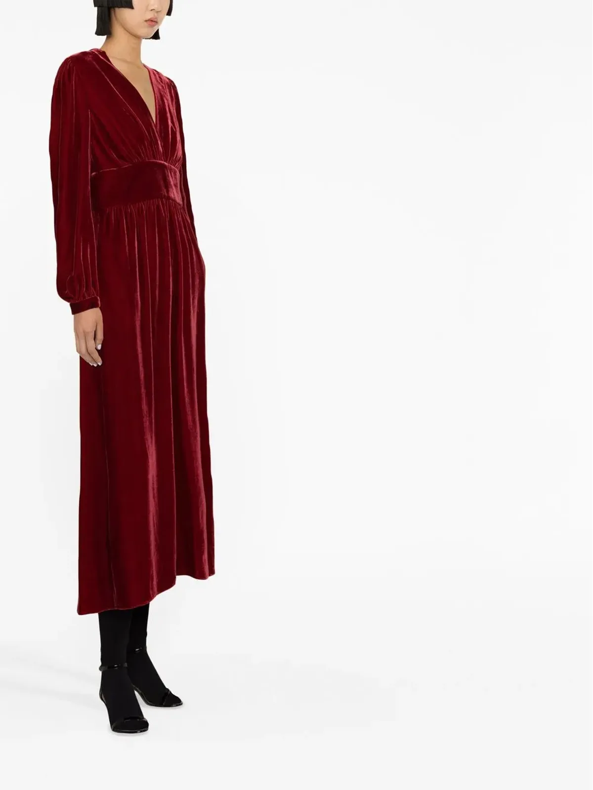 Boutique Moschino Vネックベルベットミディドレス - レッド - 画像4
