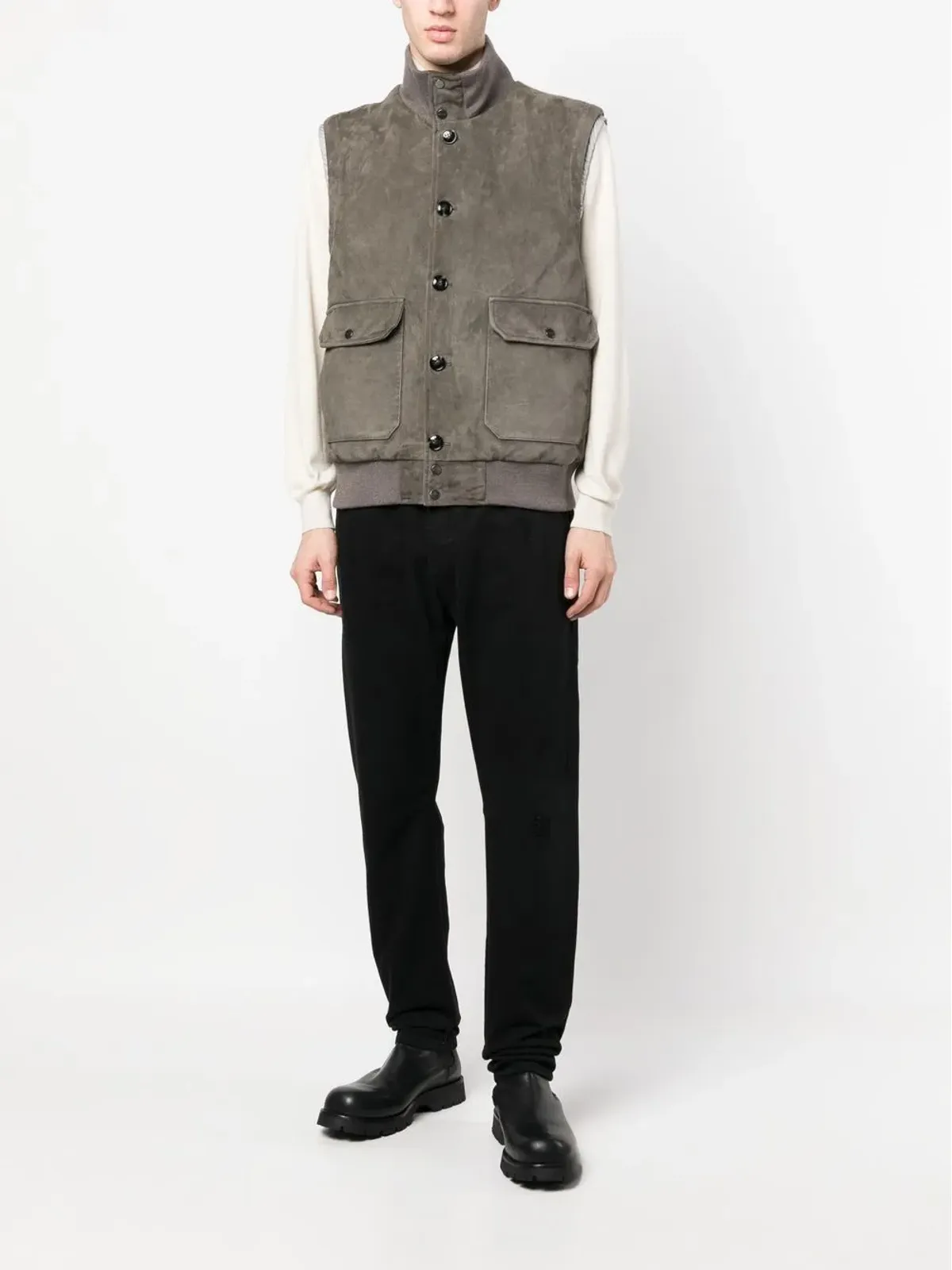 Kiton フェザー ダウン スエード パディド ジレ - 画像2