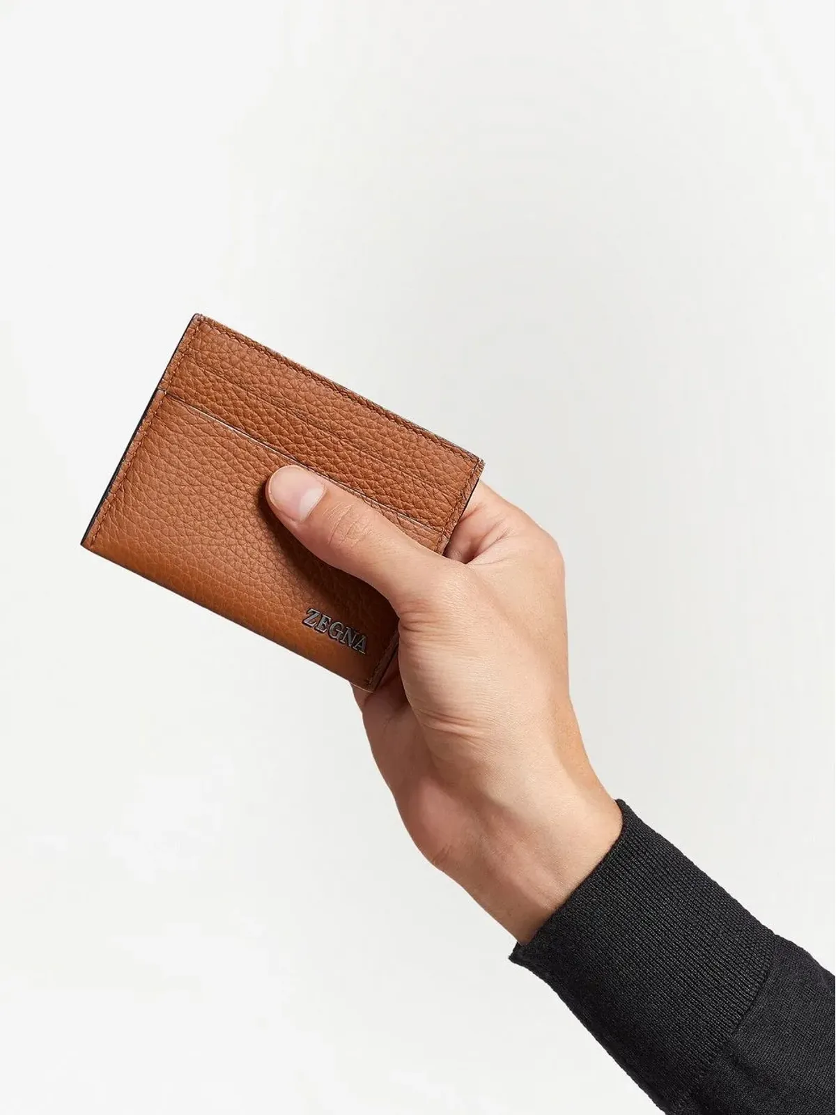Zegna ロゴプレート レザー カードホルダー - Brown - 画像5