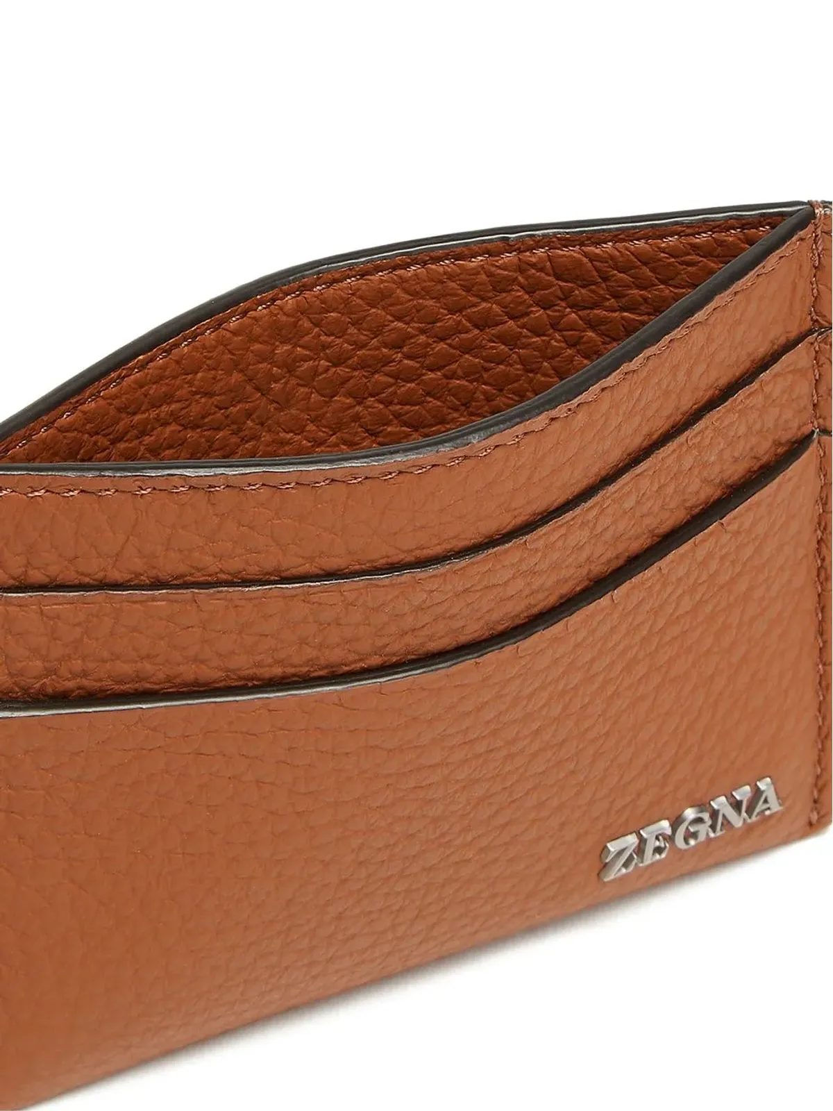 Zegna ロゴプレート レザー カードホルダー - Brown - 画像3