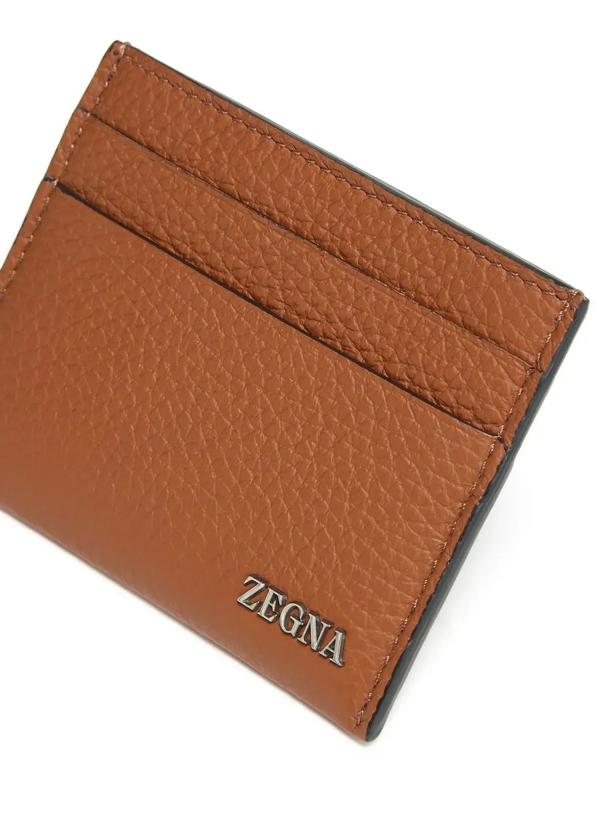 Zegna ロゴプレート レザー カードホルダー - Brown - 画像4