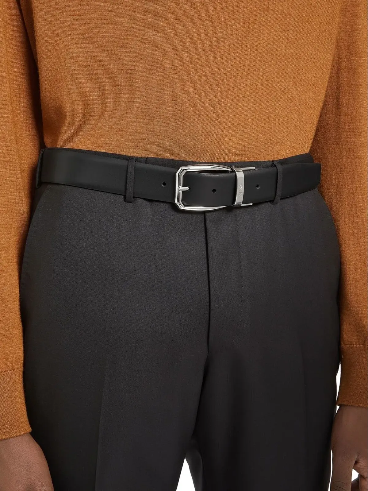Zegna ロゴ刻印 リバーシブル ベルト - ブラック - 画像3