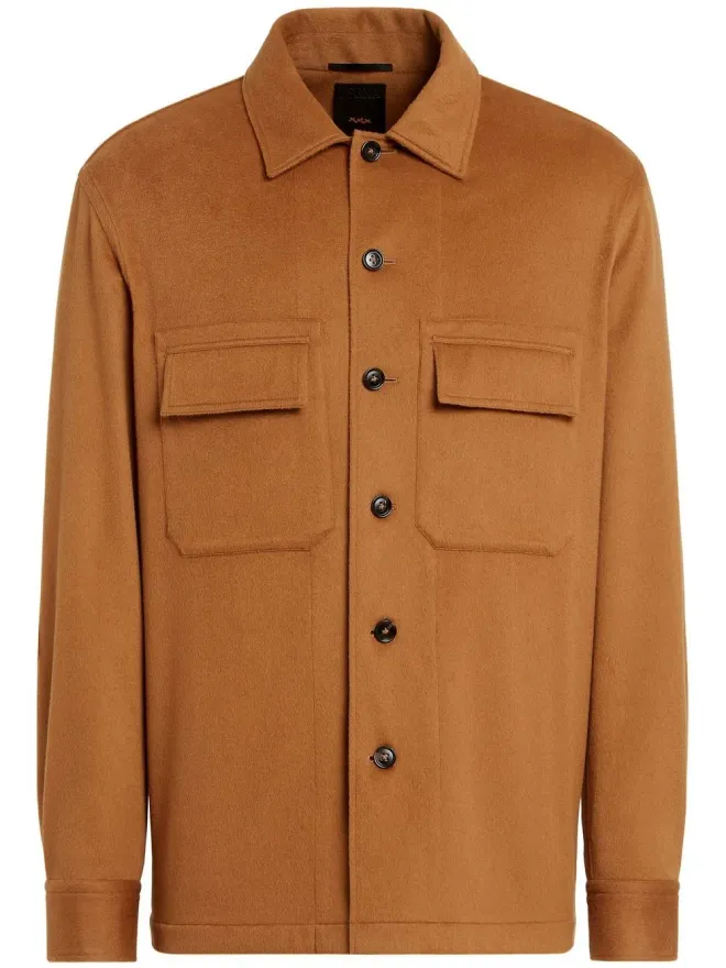 ZEGNA Zegna ヴィクーニャウール長袖シャツ - Brownの商品画像