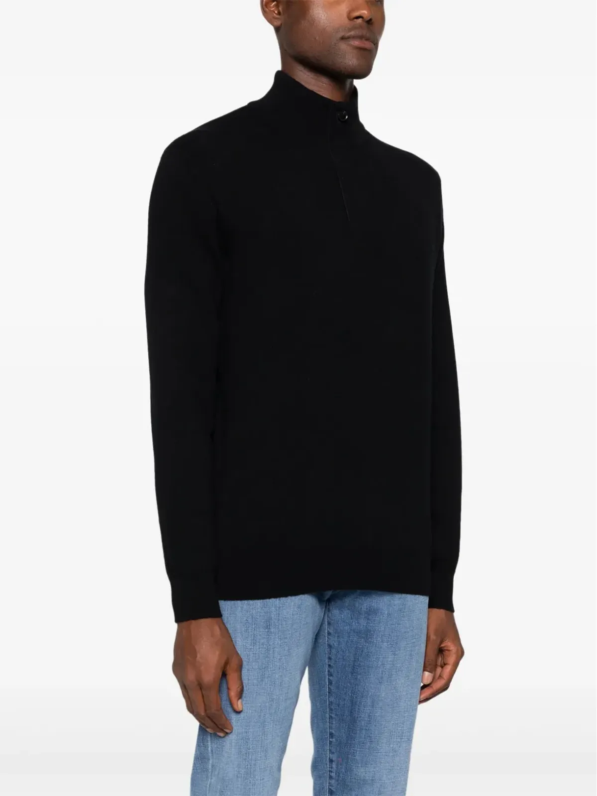 Zegna ブラック オアジ カシミヤ ジップモックネック セーター - 画像3
