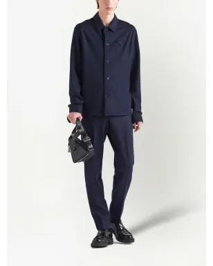 Prada トライアングルロゴ ウールブレンド シャツ - ブルー - サムネイル2