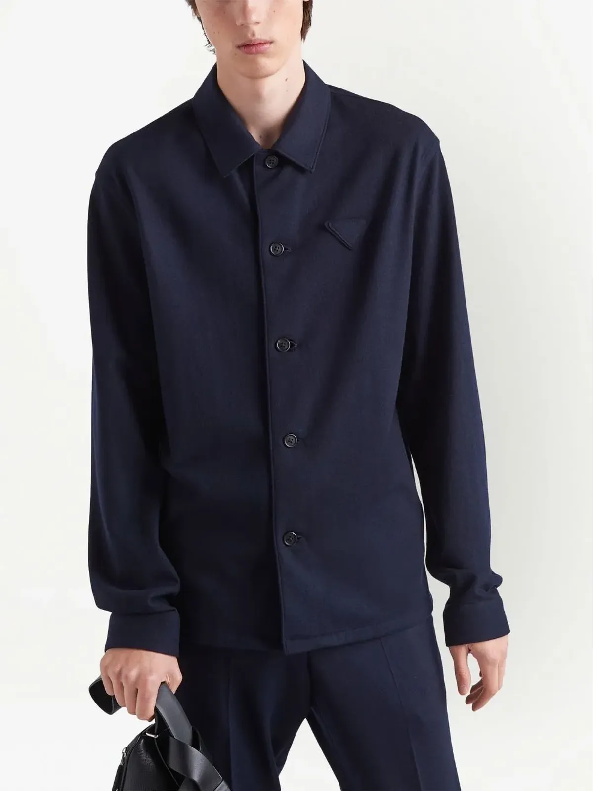 Prada トライアングルロゴ ウールブレンド シャツ - ブルー - 画像3