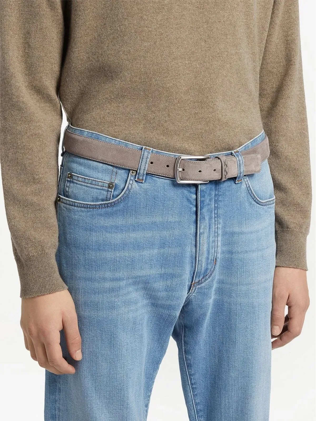 Zegna メランジ風スエードベルト - グレー - 画像3