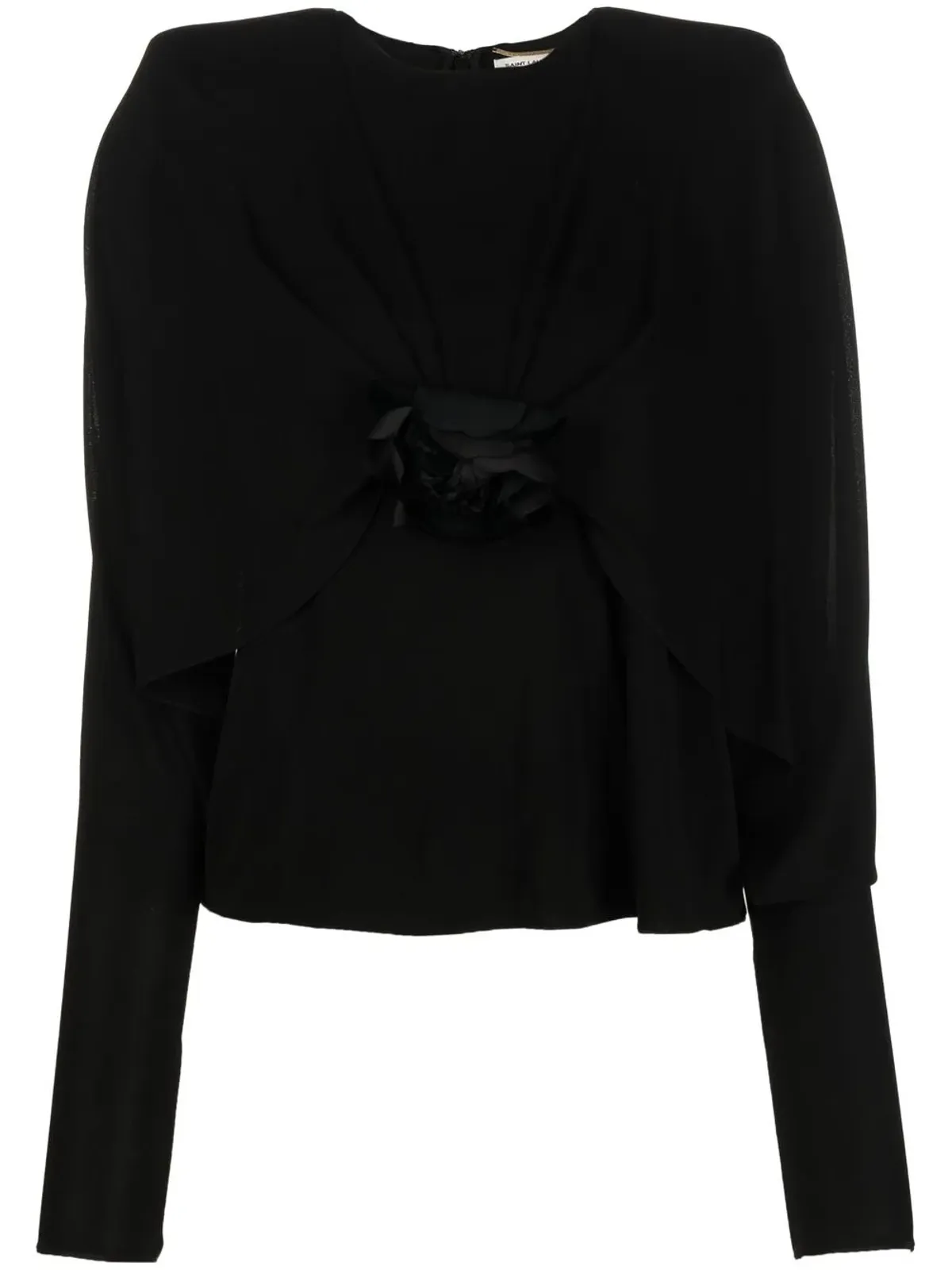 Saint Laurent 花柄クレープ長袖トップ - ブラック - 画像1
