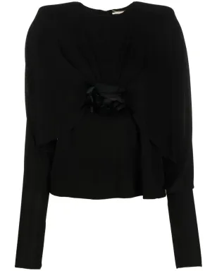 Saint Laurent 花柄クレープ長袖トップ - ブラック - サムネイル1