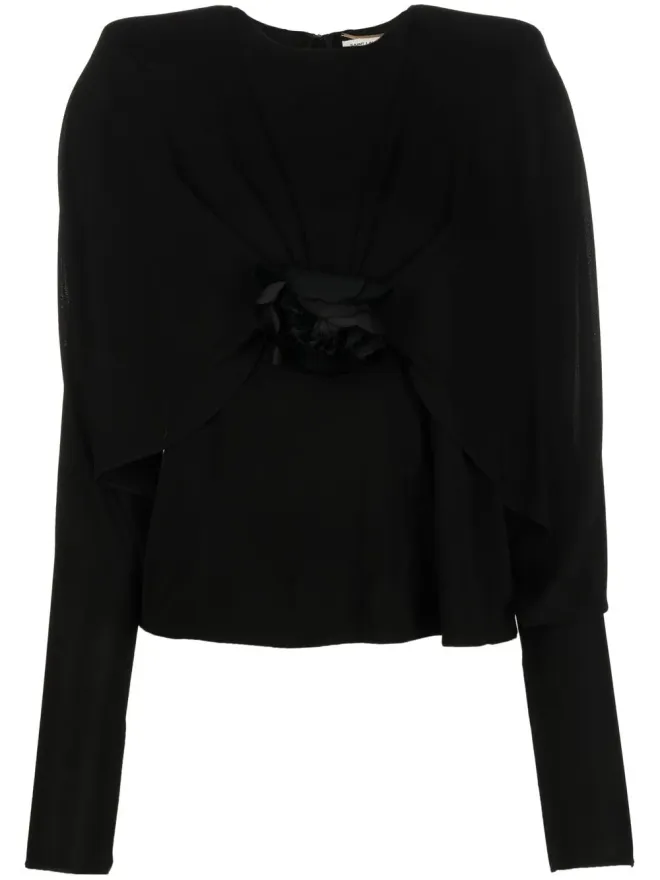 Saint Laurent Saint Laurent 花柄クレープ長袖トップ - ブラックの商品画像
