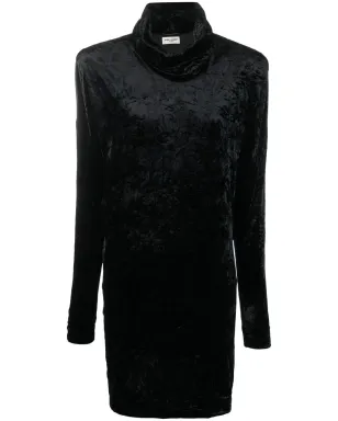 Saint Laurent roll-neck velvet effect minidress - Black - サムネイル1