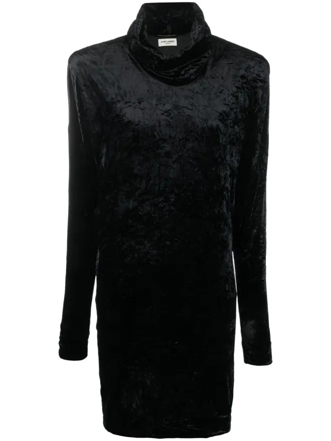 Saint Laurent Saint Laurent roll-neck velvet effect minidress - Blackの商品画像
