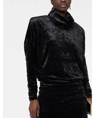 Saint Laurent roll-neck velvet effect minidress - Black - サムネイル5