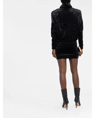 Saint Laurent roll-neck velvet effect minidress - Black - サムネイル4