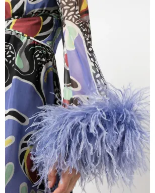 Moschino 羽毛トリム サイケデリック柄プリント ドレス ブラック - サムネイル5