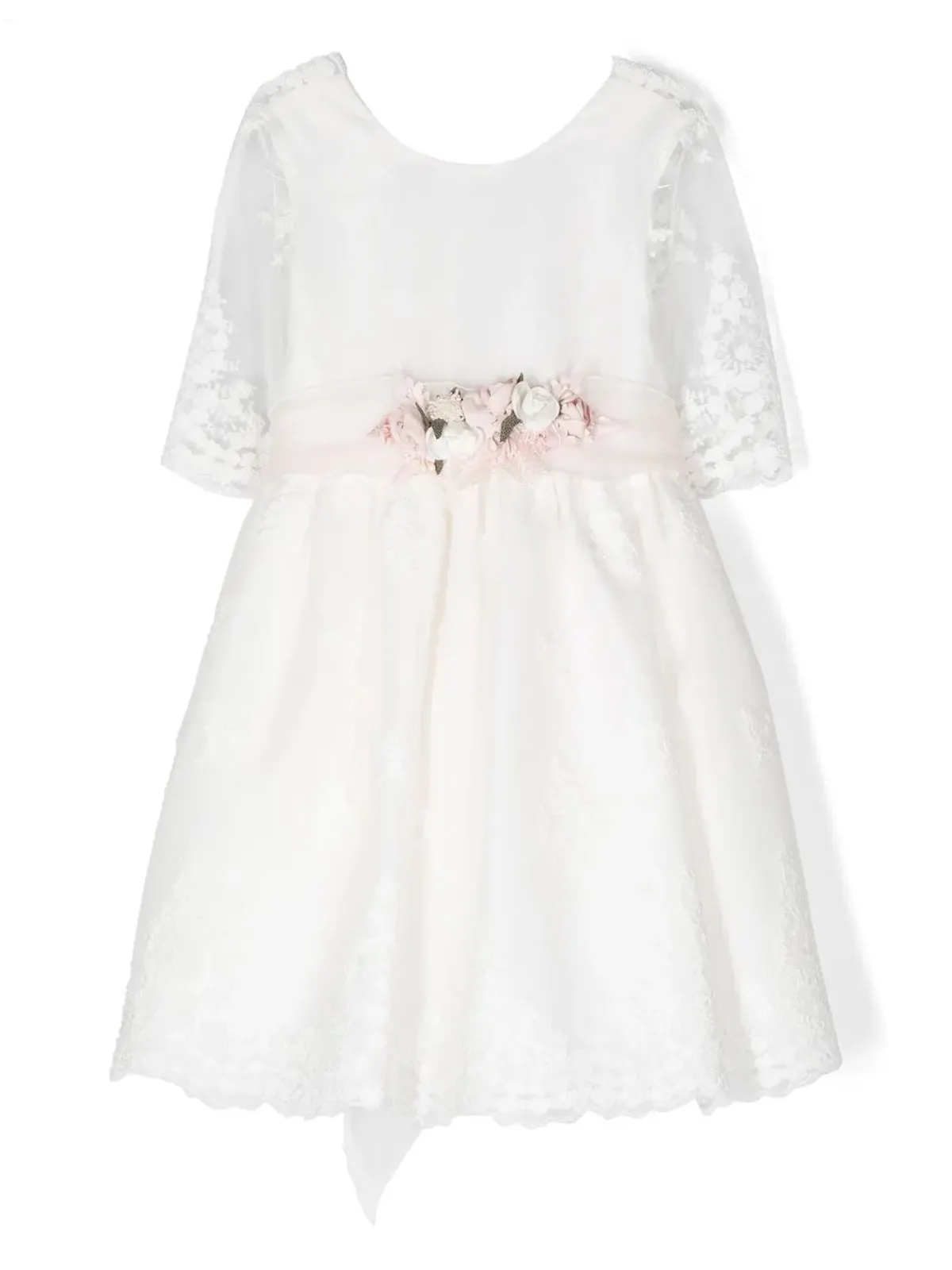 Mimilù コサージュディテール半袖ドレス - White - 画像1