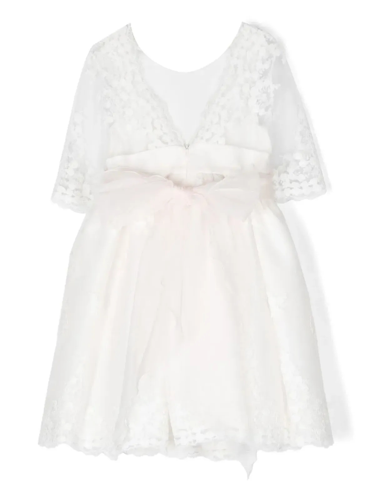 Mimilù コサージュディテール半袖ドレス - White - 画像2