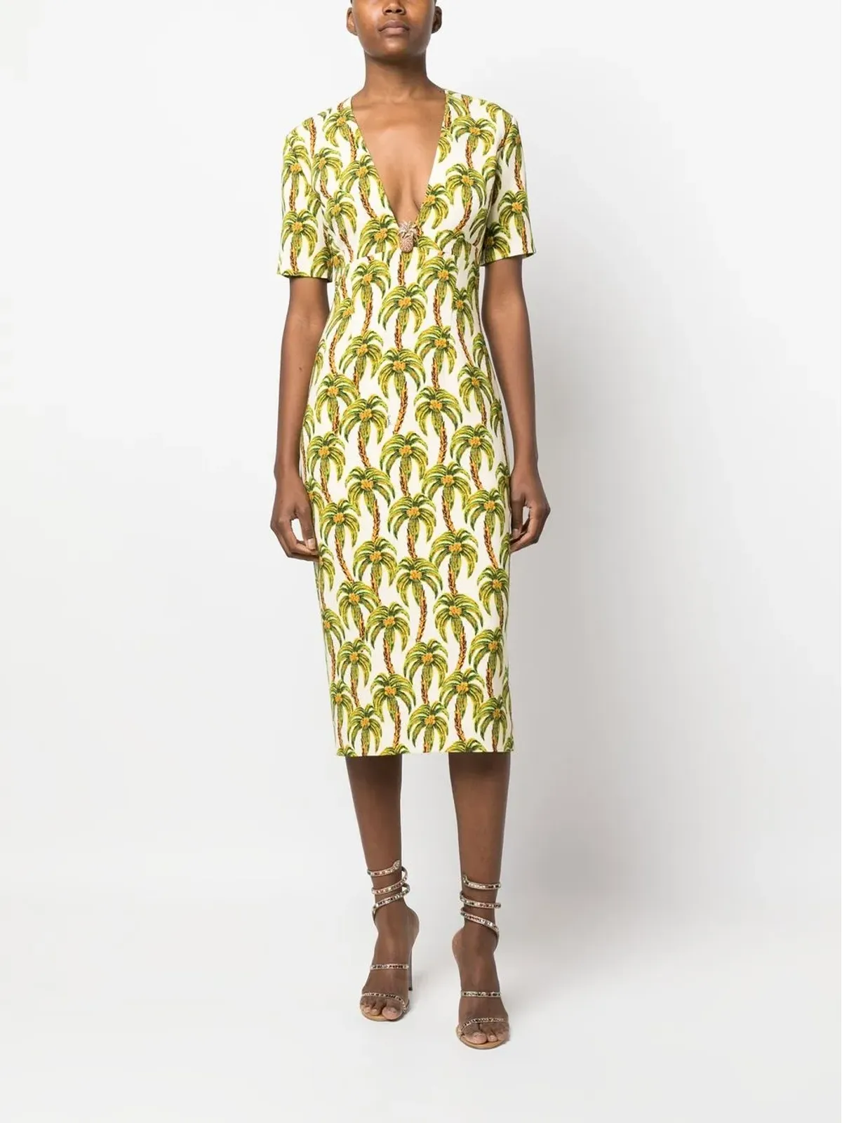 Roberto Cavalli palm tree-print midi dress - Neutrals - 画像2