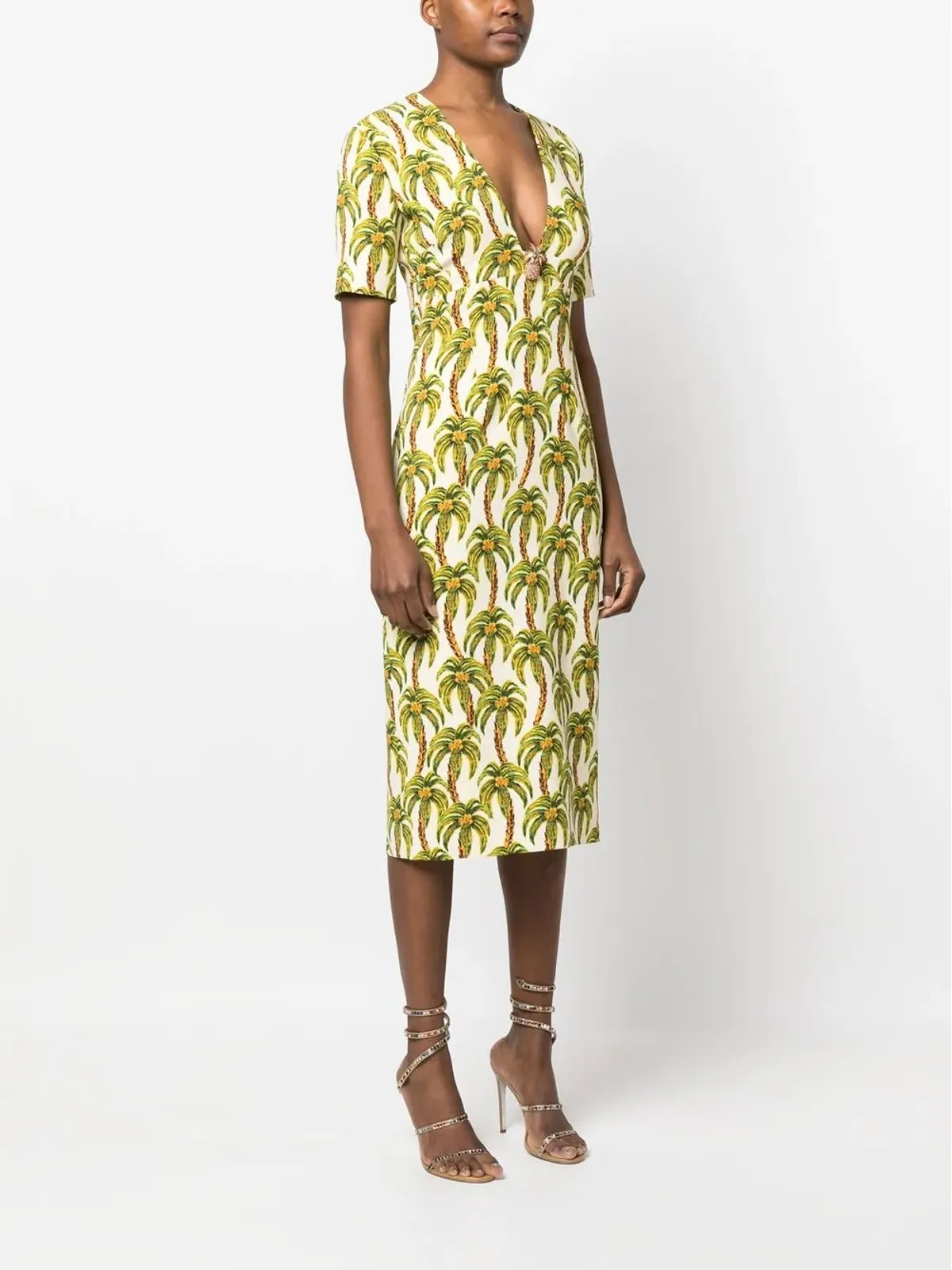 Roberto Cavalli palm tree-print midi dress - Neutrals - 画像3