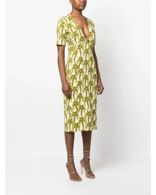 Roberto Cavalli palm tree-print midi dress - Neutrals - サムネイル3