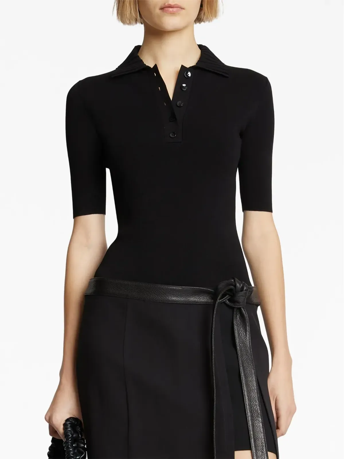Proenza Schouler 半袖ニットポロボディスーツ - ブラック - 画像5