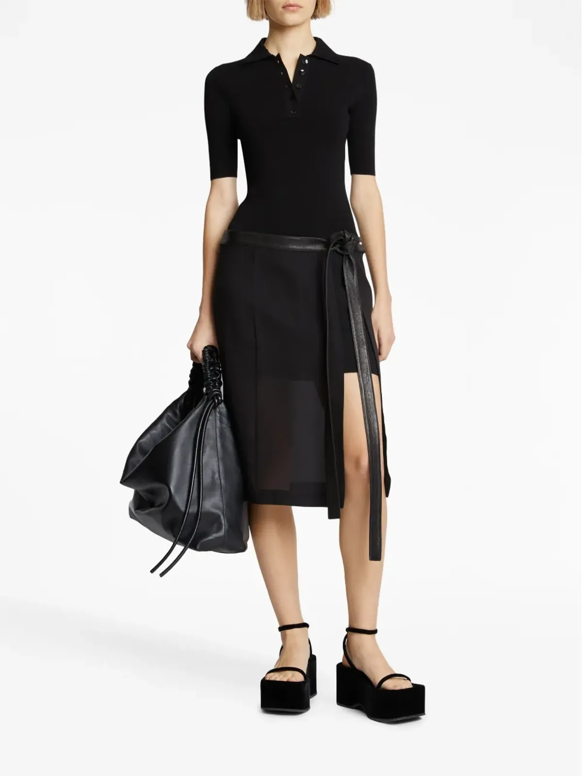Proenza Schouler 半袖ニットポロボディスーツ - ブラック - 画像2