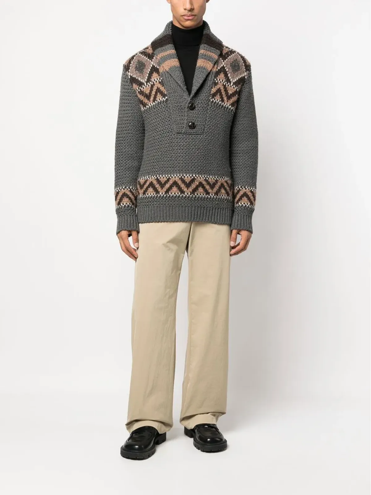 Gucci Pre-Owned 2000s ジグザグ柄ショールカラーのニットジャンパー - 画像2