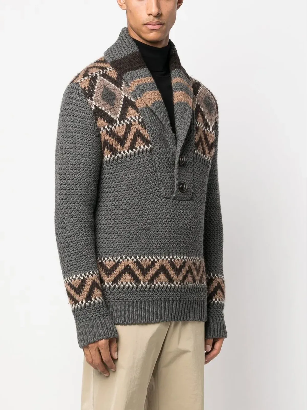 Gucci Pre-Owned 2000s ジグザグ柄ショールカラーのニットジャンパー - 画像3