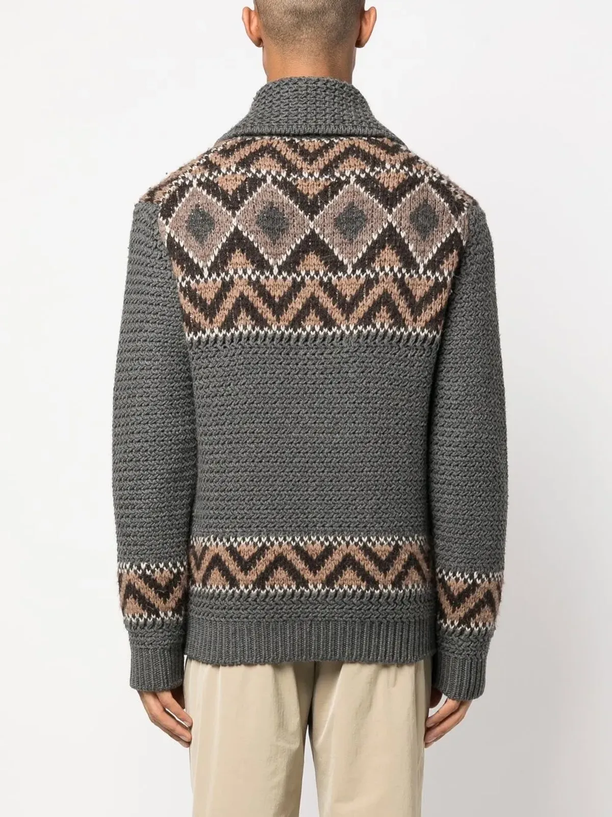 Gucci Pre-Owned 2000s ジグザグ柄ショールカラーのニットジャンパー - 画像4