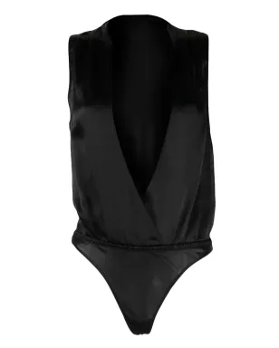 Maison Close V-neck silk bodysuit - Black - サムネイル1