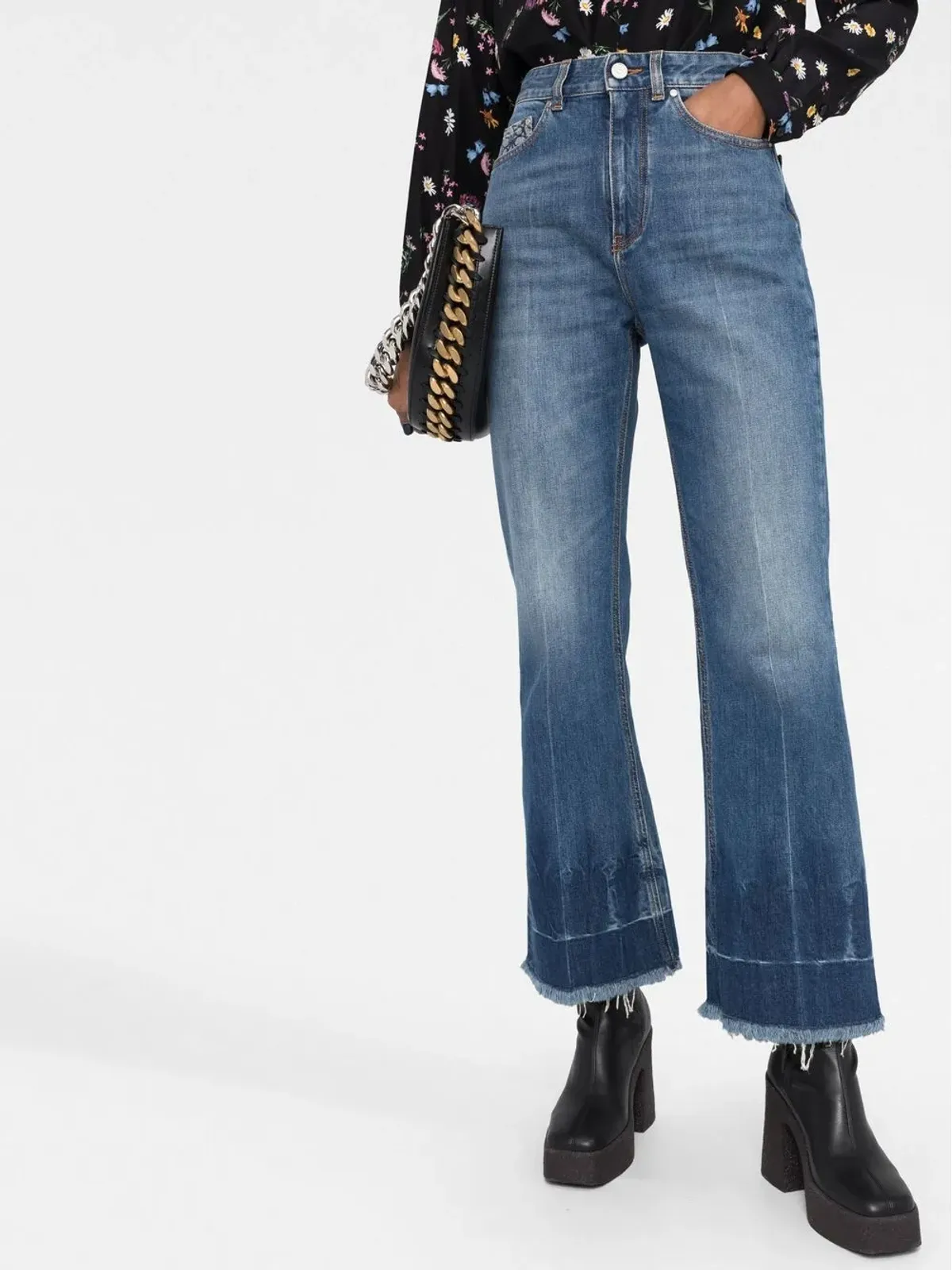 Stella McCartney フリンジエッジのクロップドジーンズ - Blue - 画像5