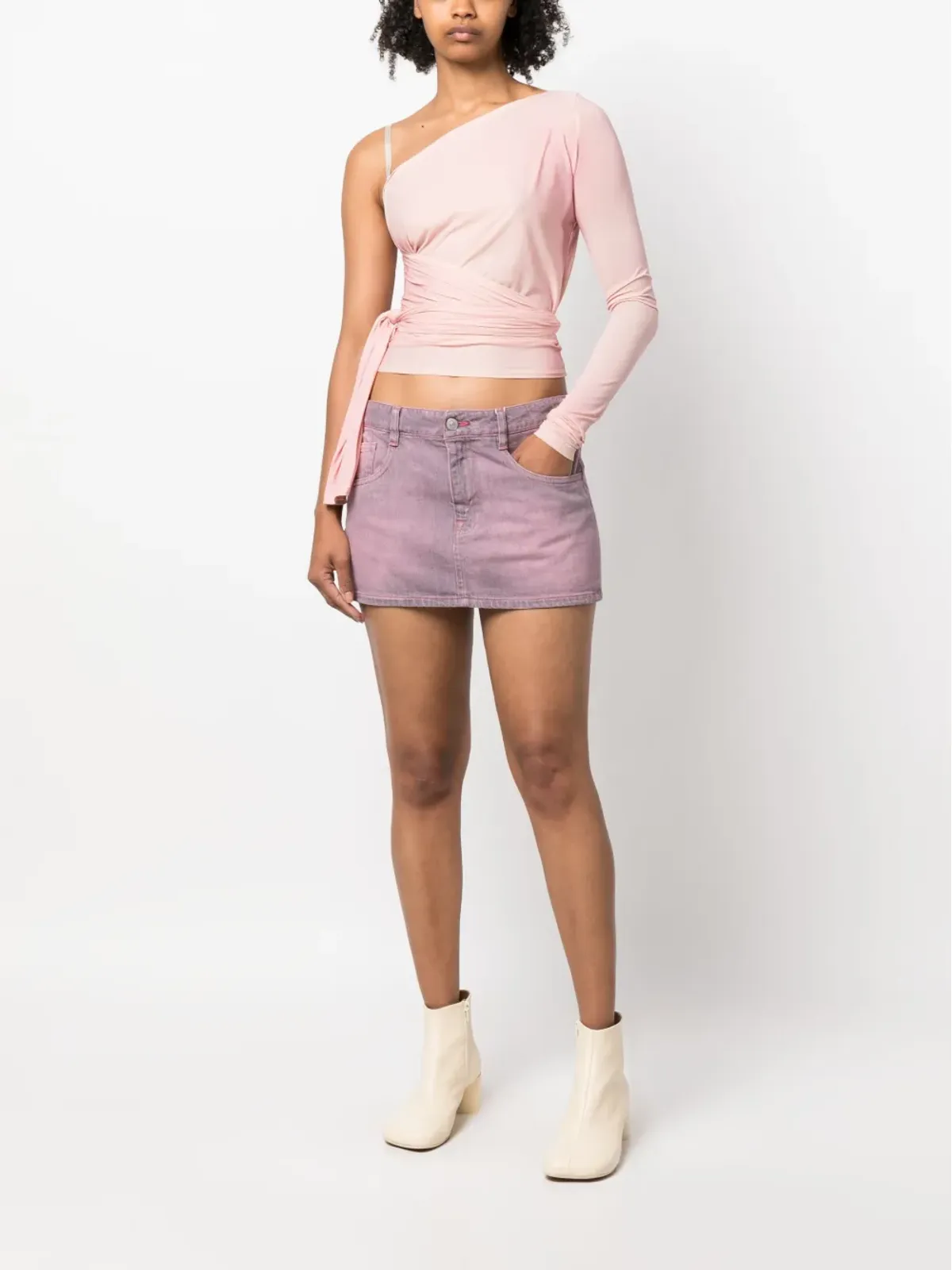 MM6 Maison Margiela asymmetric wraparound cropped top - Pink - 画像2