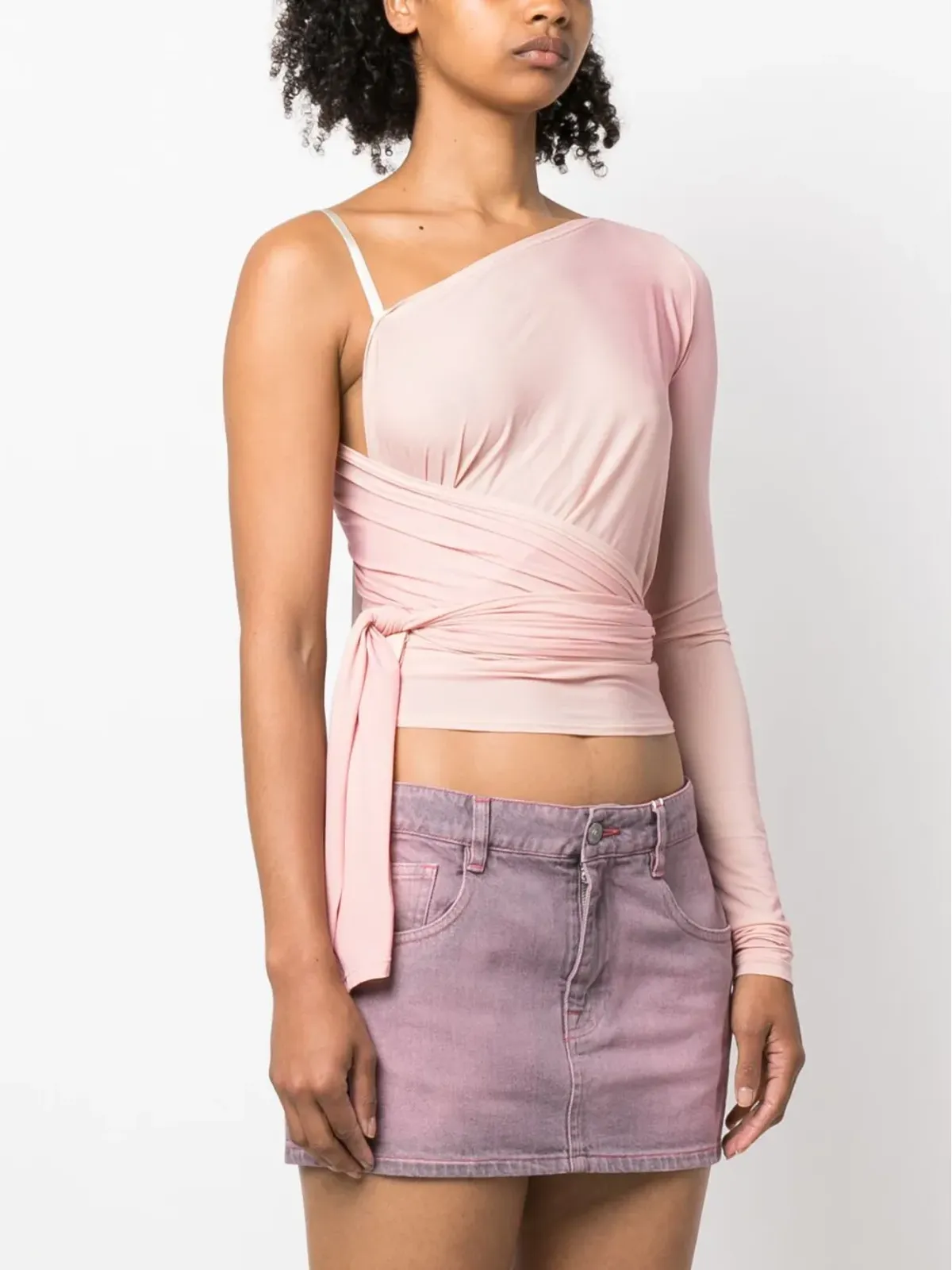 MM6 Maison Margiela asymmetric wraparound cropped top - Pink - 画像3