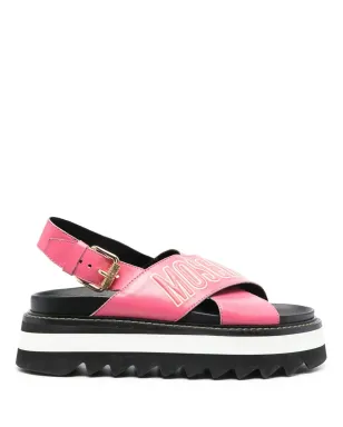 Moschino ロゴプリント レザープラットフォームサンダル ピンク - サムネイル1