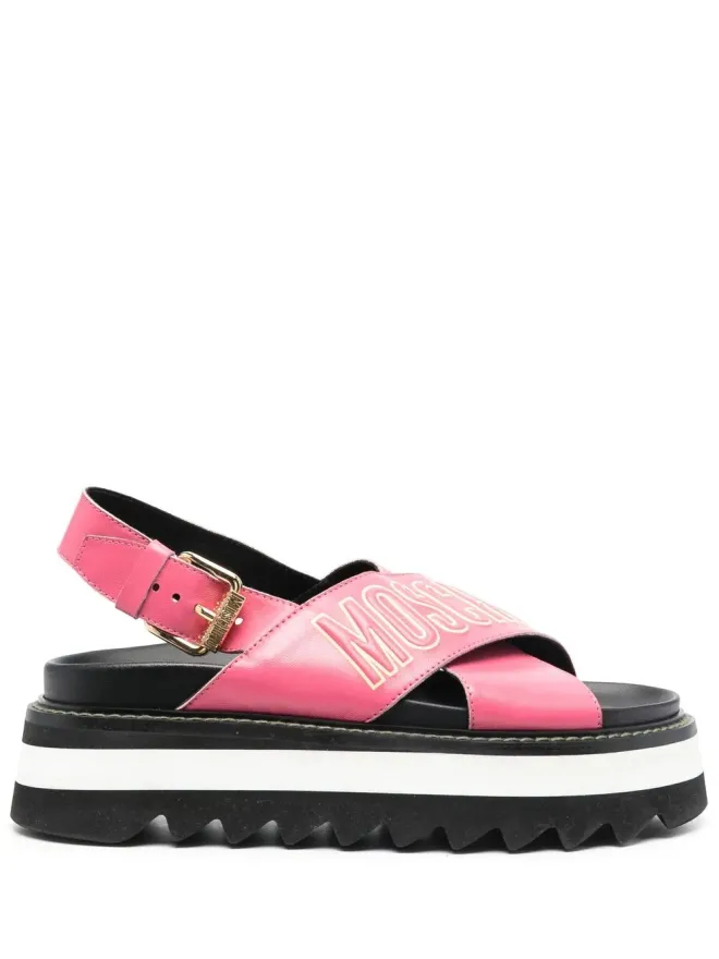 Moschino Moschino ロゴプリント レザープラットフォームサンダル ピンクの商品画像