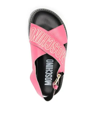 Moschino ロゴプリント レザープラットフォームサンダル ピンク - サムネイル4